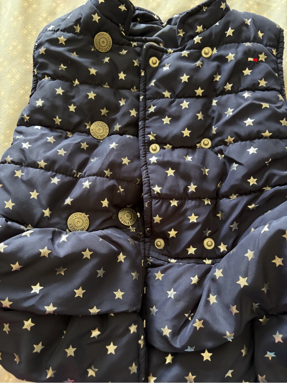Tommy Hilfiger Navy Puffer Vest with Gold Star Print